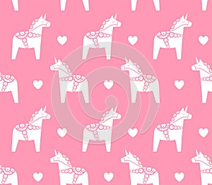 Vector seamless pattern of dala horse unicorn