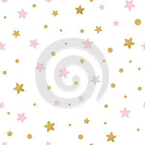 Vector seamless pattern decoreted gold pink stars for Christmas backgound or baby shower textile