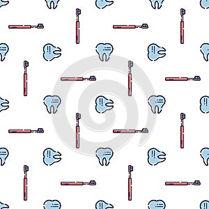 Vector seamless pattern on dental theme. Teeth and equipment for dentists. Used for backgrounds, cards, wallpapers