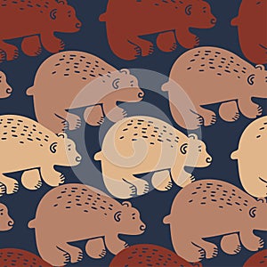 Vector seamless pattern design of abstract nordic bears silhouettes in lines