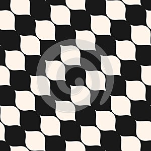 Vector seamless pattern, diagonal wavy shapes, staggered ellipse
