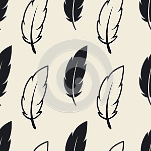 Vector Seamless Pattern with Different Black Fluffy Feather Silhouettes on White Background. Design Template of Flamingo