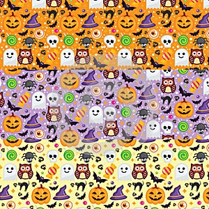 3 Vector seamless pattern different colors for Halloween photo