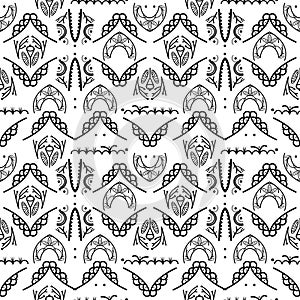 Vector seamless pattern from different drawn decorative elements, branches, nature