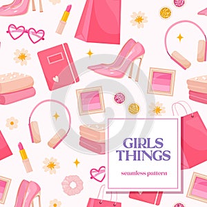 Seamless pattern with different girls' things
