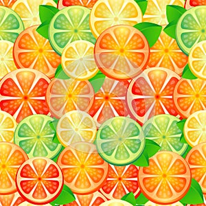 Vector seamless pattern with different slice citruses