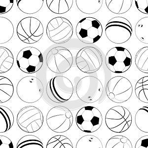 Vector seamless pattern with different Sports balls. Flat vector illustration for web design, logo, icon, app, UI