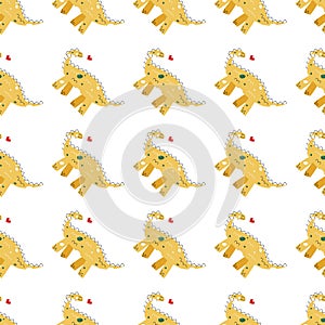 Vector seamless pattern with dinosaur and heart