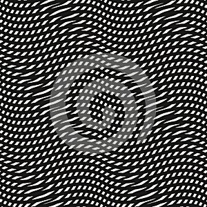 Vector seamless pattern with distorted grid, mesh. Monochrome abstract texture