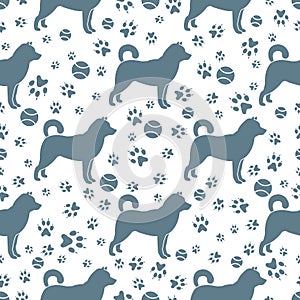 Vector seamless pattern Dog, paw tracks Pet animal