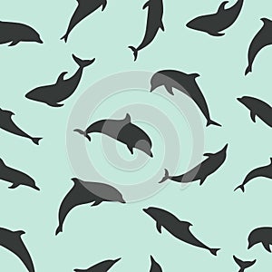 Vector seamless pattern with dolphins. Dolphin Silhouette