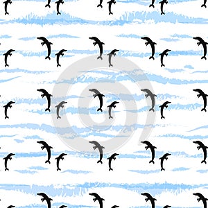 Vector seamless pattern with dolphins Jumping fish monochrome seamless pattern Textile dolphins pattern Wrapping paper dolphins ba