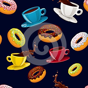 Vector seamless pattern with donuts and coffee