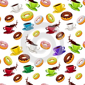 Vector seamless pattern with donuts and coffee