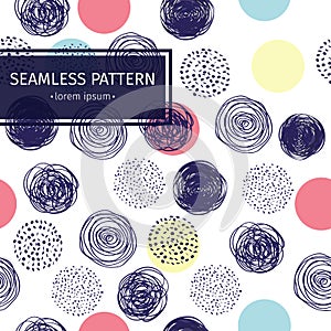 Vector seamless pattern with doodle circles randomly distributed. Illustration wallpaper.