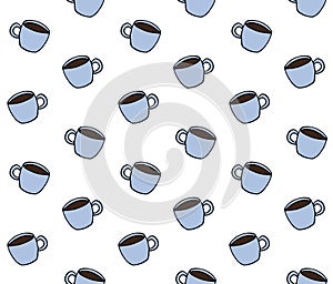 Vector seamless pattern of doodle coffee cup
