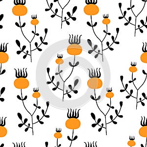 Vector seamless pattern with doodle floral elements