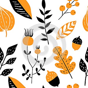 Vector seamless pattern with doodle floral elements