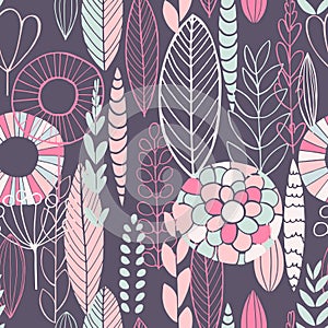 Vector seamless pattern with doodle plants.
