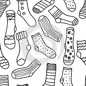 Vector seamless pattern of doodle socks for web design, prints etc. Repeating background can be copied without any seams