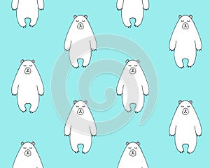 Vector seamless pattern of doodle white polar bear