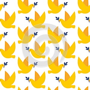 Vector seamless pattern with doves of peace.