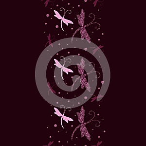 Vector Seamless Pattern Border with Dragonfly