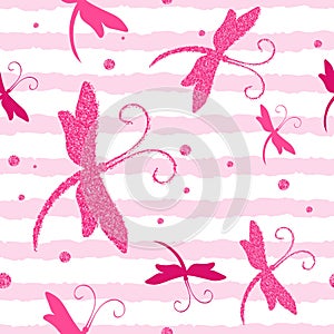 Vector Seamless Pattern with Dragonfly