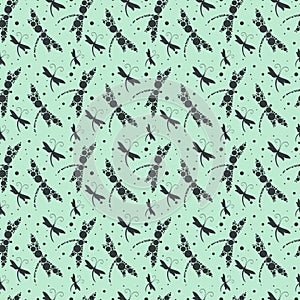 Vector Seamless Pattern Border with Dragonfly