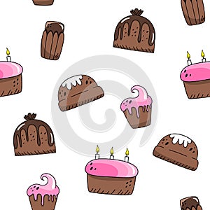 Vector seamless pattern with Easter cakes. Doodle style.