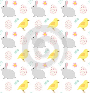 Vector seamless pattern of Easter rabbit chick