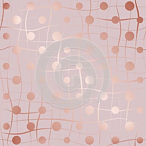 Vector seamless pattern. Elegant background. Beautiful rose gold. Pink modern stylish texture wavy twist, circle. Repeating line w