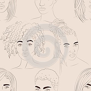 Vector seamless pattern with faces of young black women