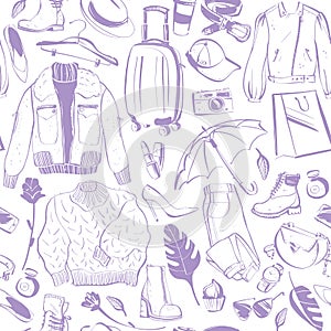 Vector seamless pattern for fashion and autumn & winter shopping theme with women accessory & clothing isolated