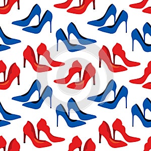 Vector seamless pattern with fashionable shoes. Handdrawn texture design