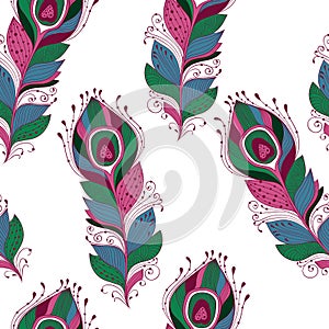 Vector Seamless Pattern with Feathers