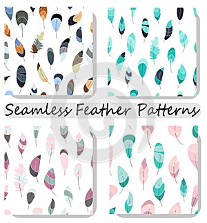 Vector seamless pattern with feathers. Collection,set prints,texture,wallpapers,backgrounds.