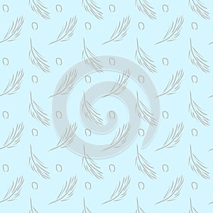 Vector seamless pattern feathers, gray and blue. Background illustration, decorative design for fabric or paper. Ornament modern