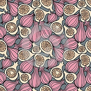 Vector seamless pattern with figs. Exotic fruits.