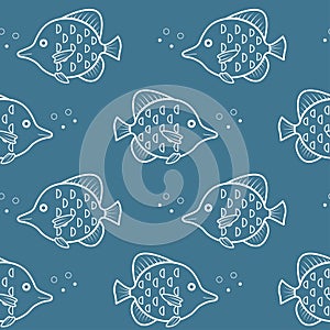 Vector seamless pattern with fishes on blue background.