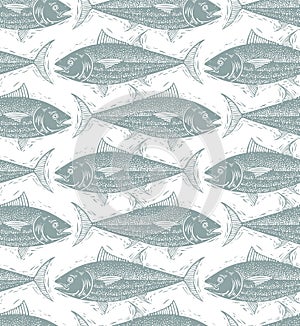 Vector seamless pattern with fishes, different species. Underwater life theme wallpaper, for use in graphic design.