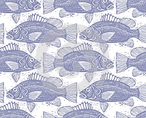 Vector seamless pattern with fishes, different species. Underwater life theme wallpaper, for use in graphic design.