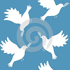 Vector seamless pattern of flat doves of peace