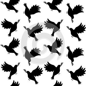 Vector seamless pattern of flat doves of peace