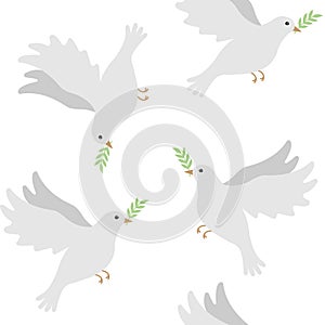 Vector seamless pattern of flat doves of peace