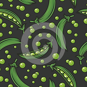 Vector Seamless Pattern with Flat Green Pea Pod. Cartoon Green Peas Design Template for Textile, Wallpaper, Culinary