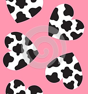 Vector seamless pattern of flat heart with cow fur