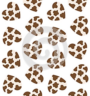Vector seamless pattern of flat heart with cow fur