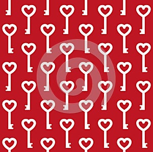 Vector seamless pattern of flat key with heart