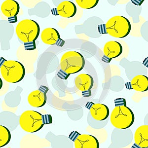 Vector seamless pattern with flat light bulbs. Simple background with yellow bulb. Minimalist vector design